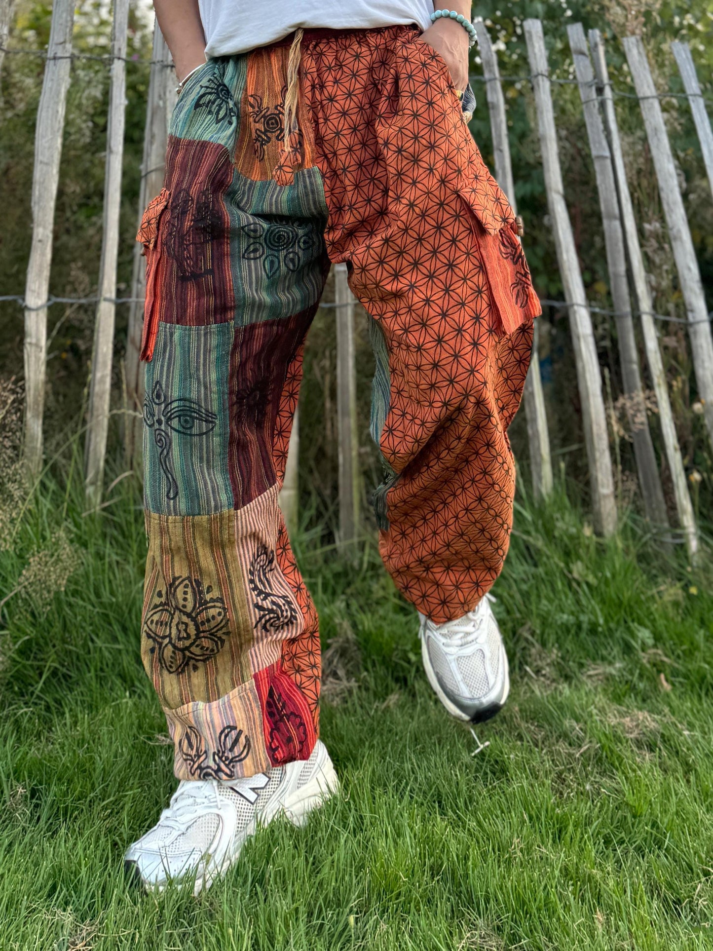 Patchwork Cotton Trousers: Unisex Hippie Festival Pants