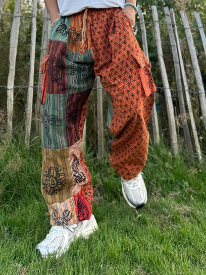 Patchwork Cotton Trousers: Unisex Hippie Festival Pants