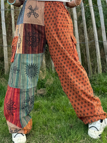 Patchwork Cotton Trousers: Unisex Hippie Festival Pants