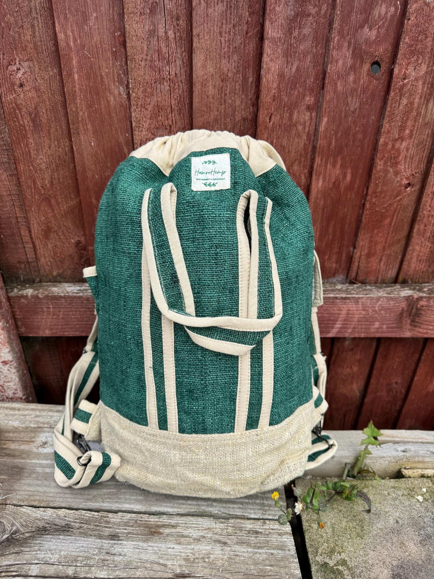 Handmade Hemp Drawstring Backpack: Eco-Friendly Hippie Bag