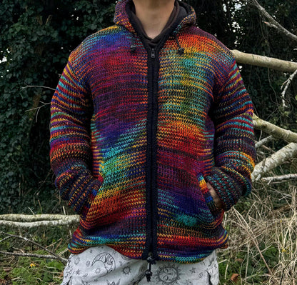 Handmade Wool Fleece Lined Knitted Jacket: Nepali Winter Hoodie