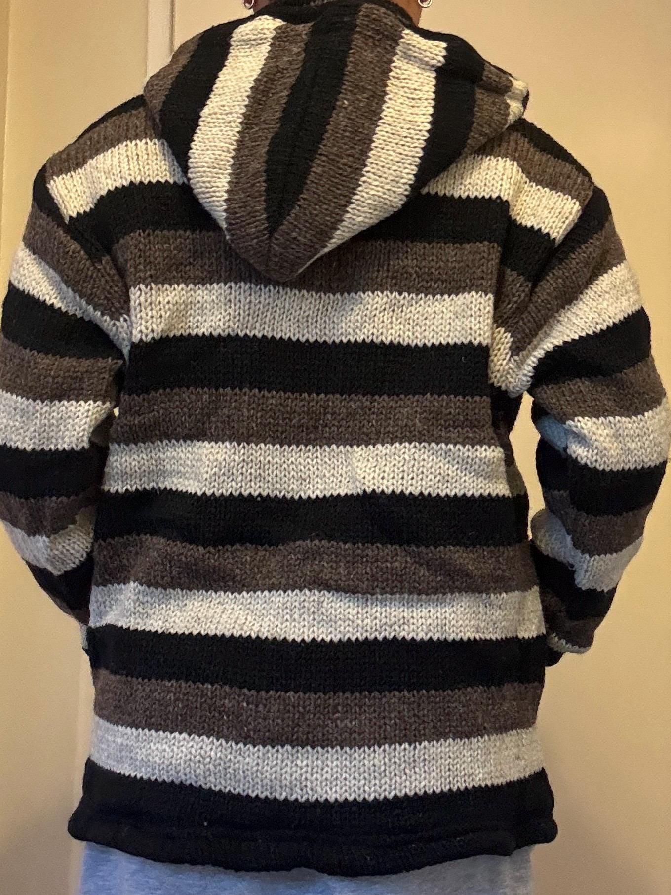 Handmade Wool Fleece Lined Knitted Jacket: Nepali Winter Hoodie