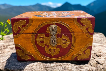 Handmade Tibetan Box: Thangka Inlay, Stone Setting, Nepal Decor
