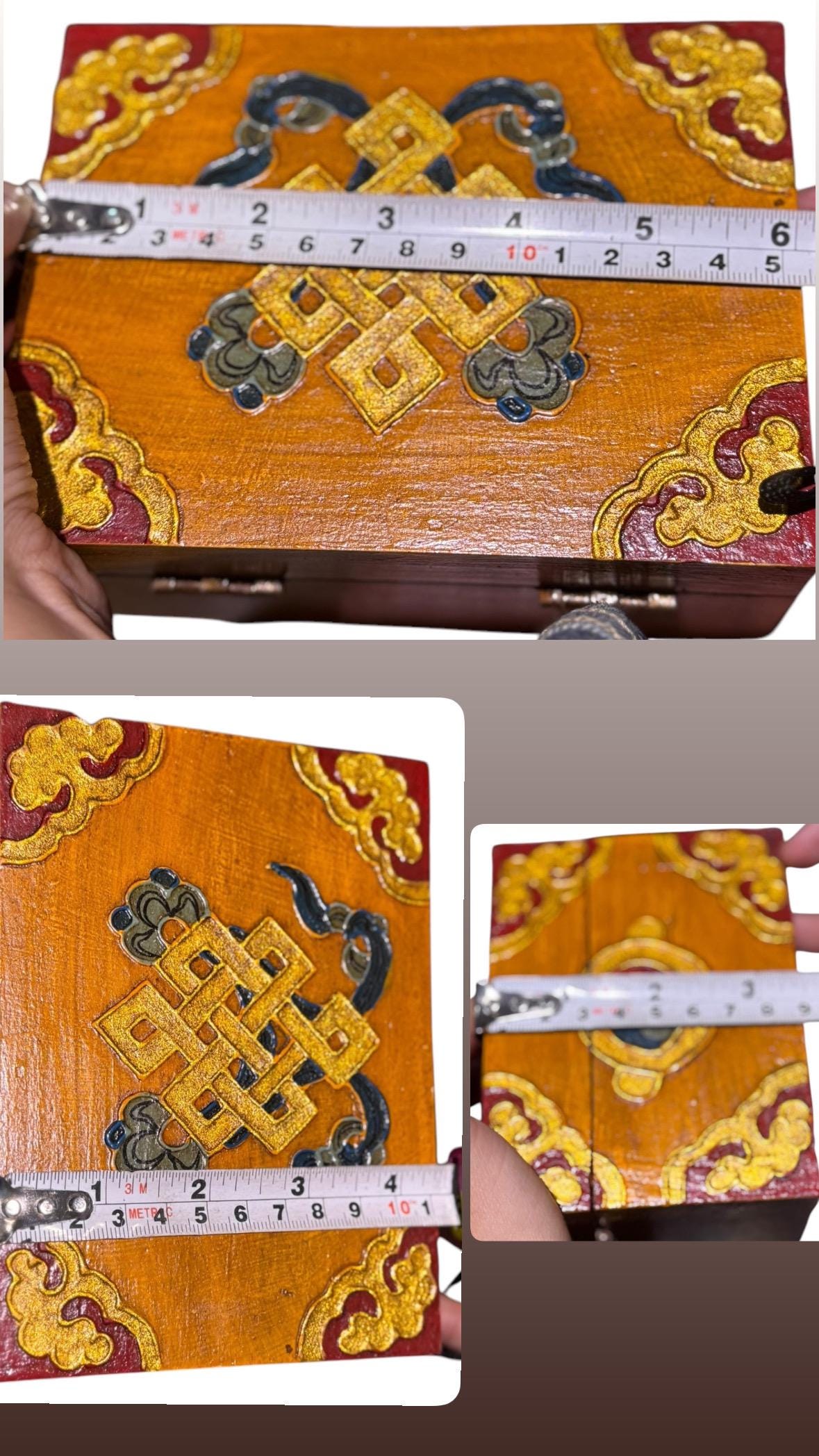 Handmade Tibetan Box: Thangka Inlay, Stone Setting, Nepal Decor