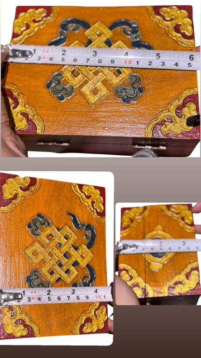 Handmade Tibetan Box: Thangka Inlay, Stone Setting, Nepal Decor