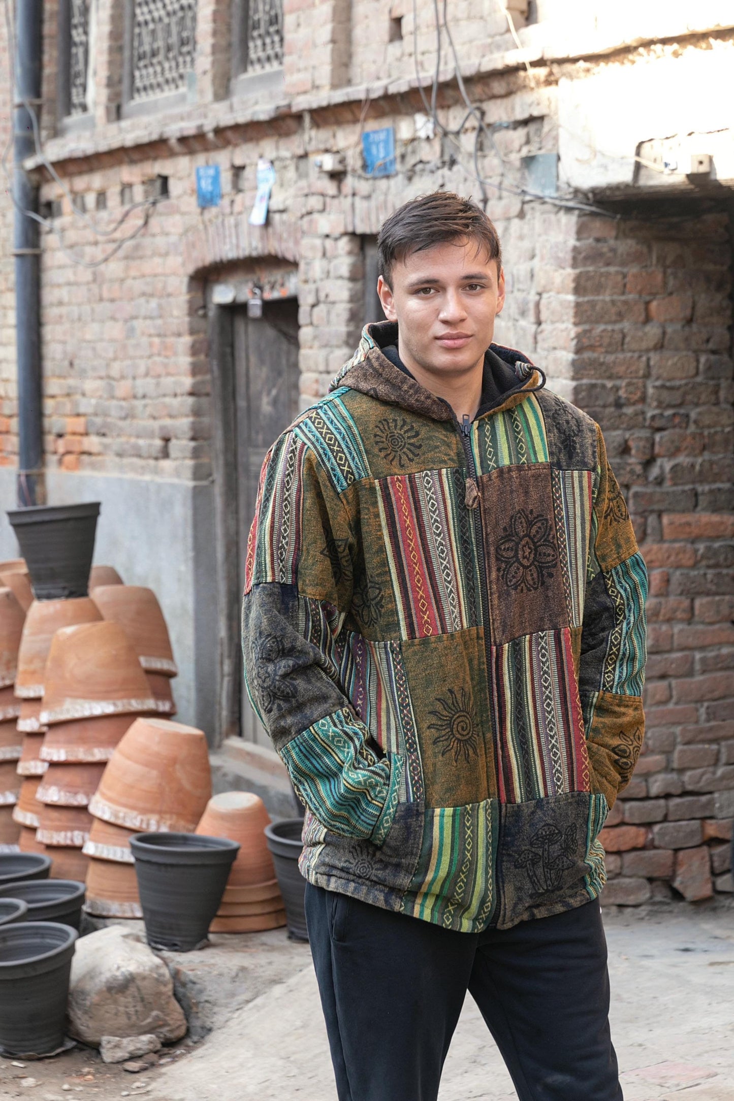Unisex Patchwork Fleece Hoodie: Winter Hippie Jacket