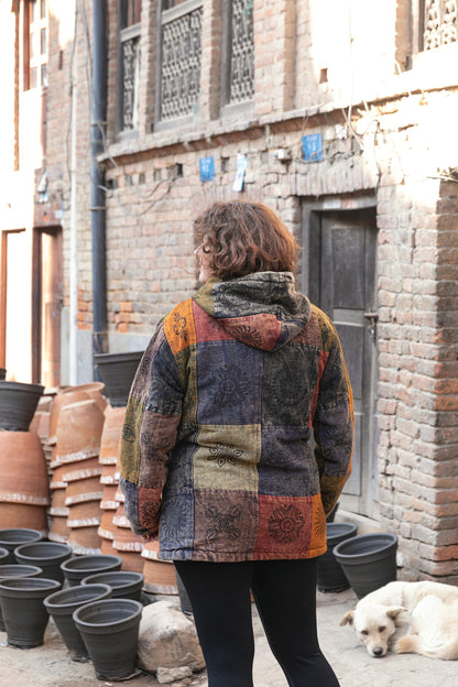 Unisex Patchwork Fleece Hoodie: Winter Hippie Jacket
