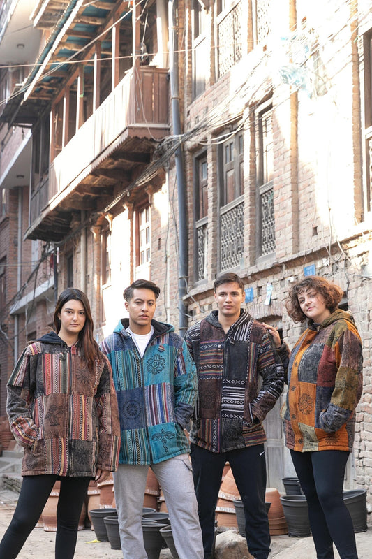 Unisex Patchwork Fleece Hoodie: Winter Hippie Jacket