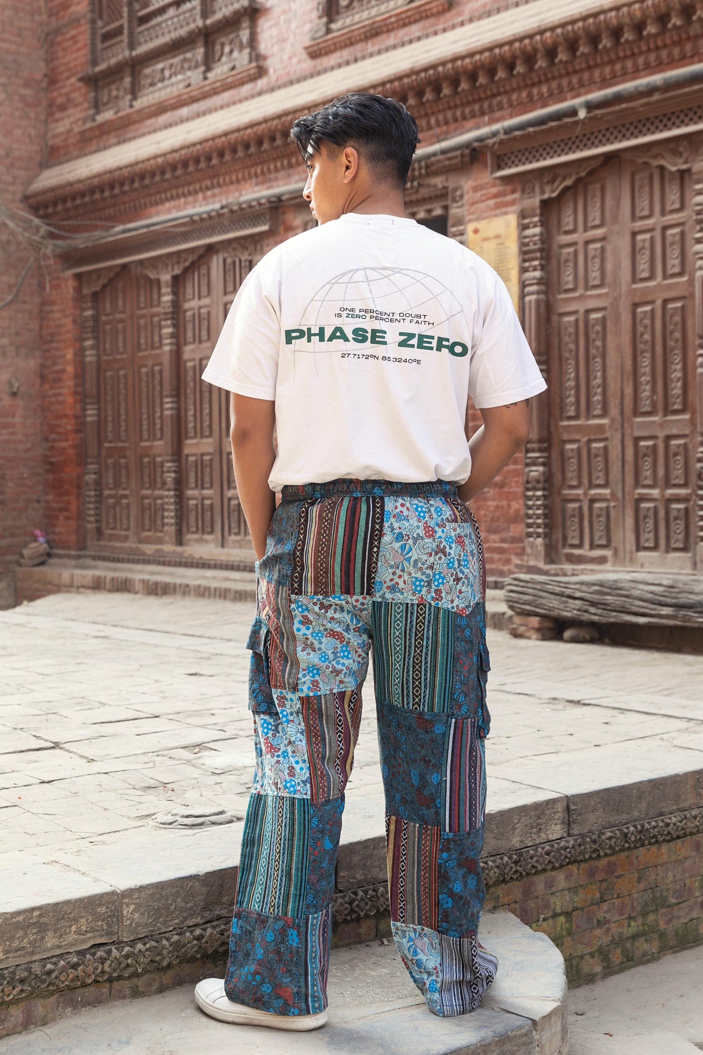 Patchwork Cotton Trousers: Unisex Hippie Mushroom Print Festival Pants
