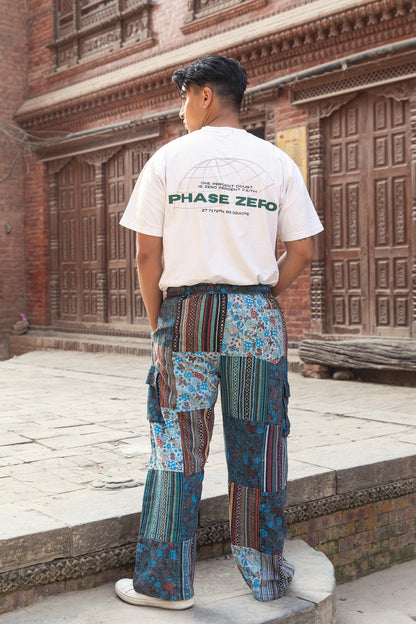 Patchwork Cotton Trousers: Unisex Hippie Mushroom Print Festival Pants