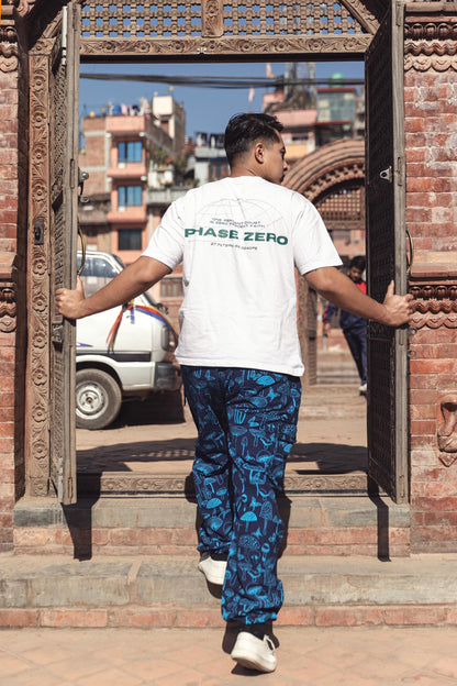 Boho Hippie Mushroom Print Trousers – Unisex Cotton Pants, Festival Yoga Wear, Handmade in Nepal