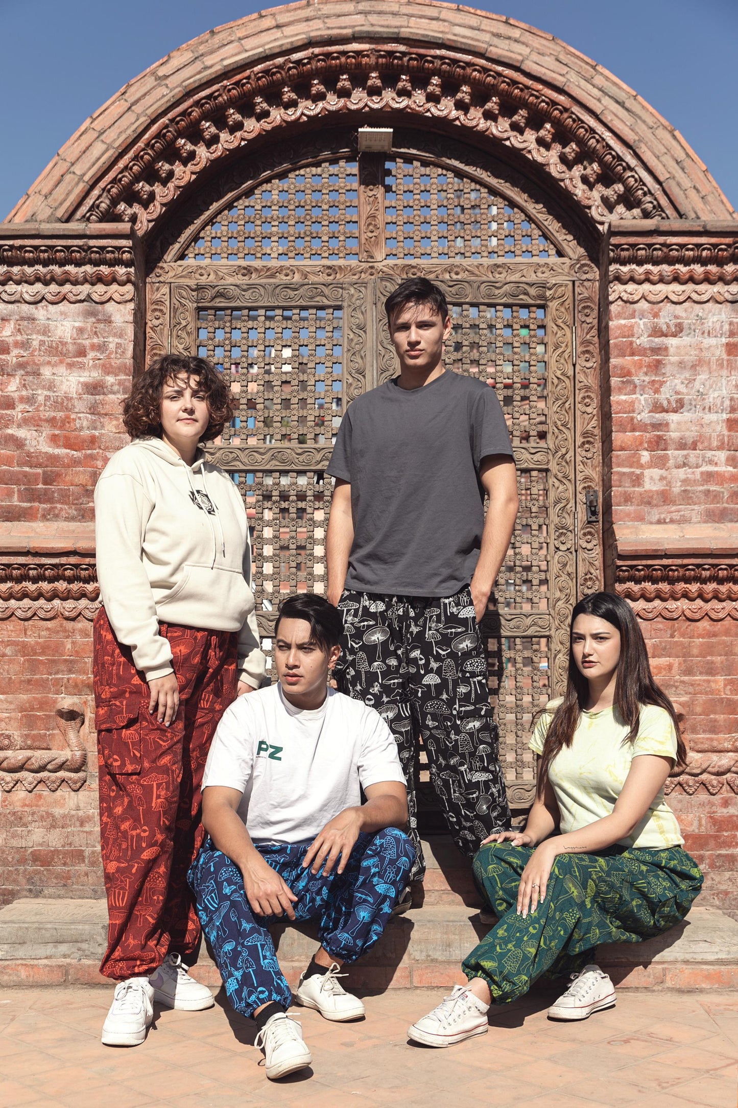 Mushroom Print Cotton Harem Pants, Unisex Boho Festival Trousers, Wide Leg Baggy Clothing