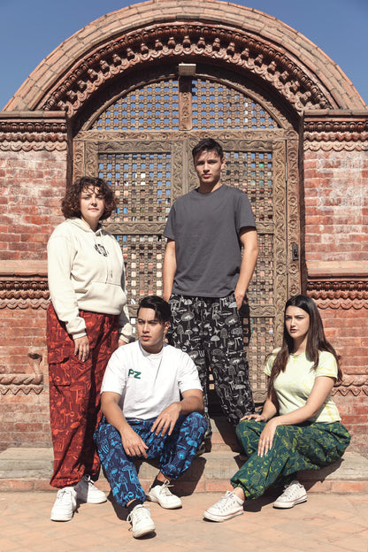 Mushroom Print Cotton Harem Pants, Unisex Boho Festival Trousers, Wide Leg Baggy Clothing