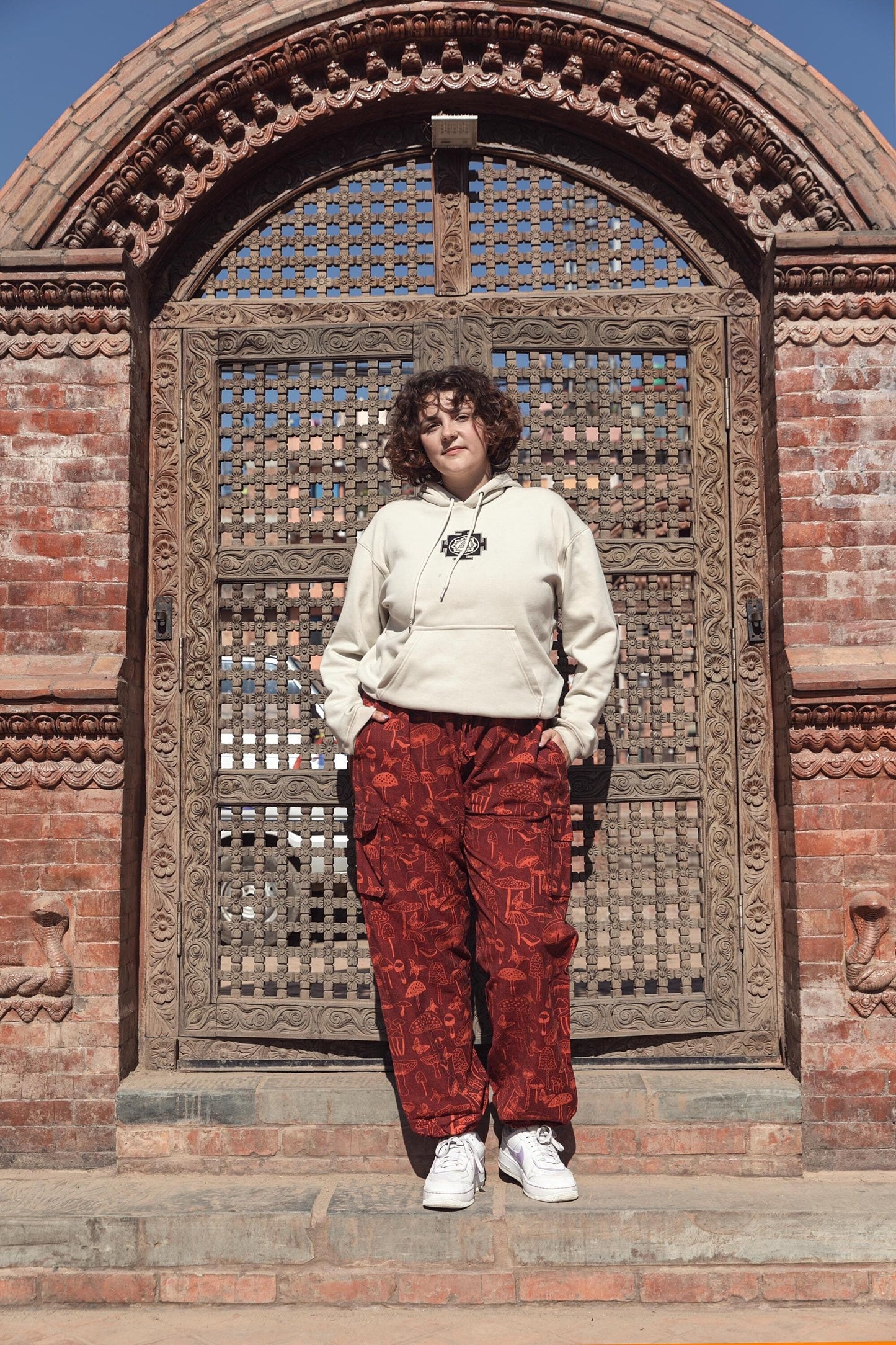 Mushroom Print Cotton Harem Pants, Unisex Boho Festival Trousers, Wide Leg Baggy Clothing