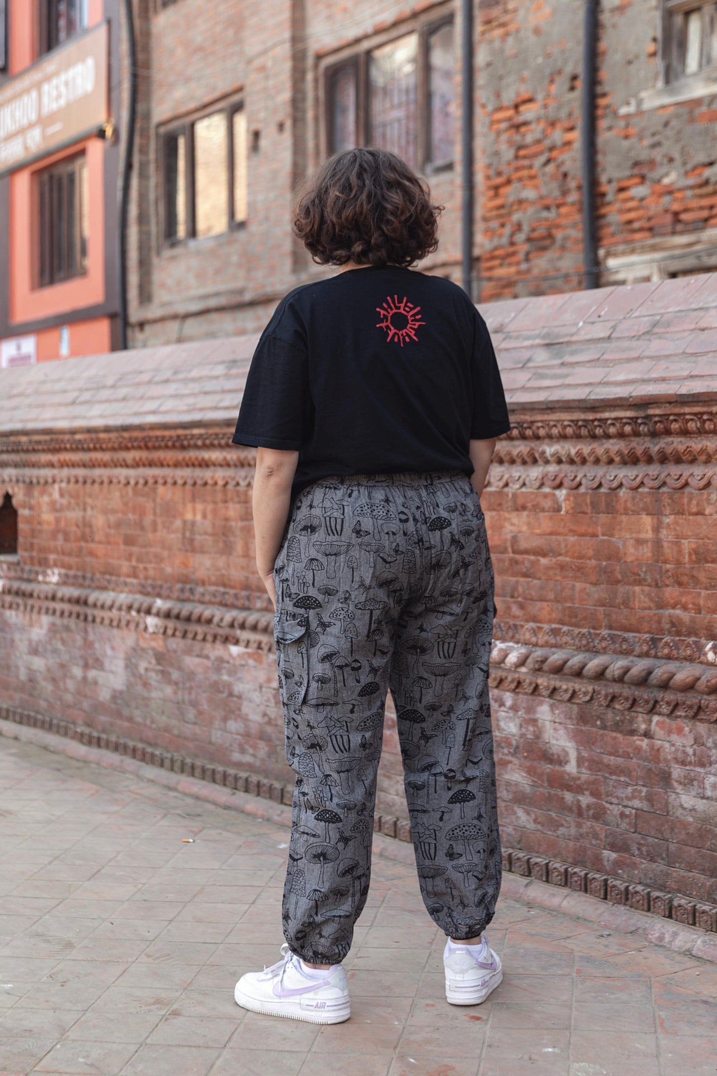 Mushroom Print Hippie Trousers: Unisex Eco-Friendly Cotton Festival Pants