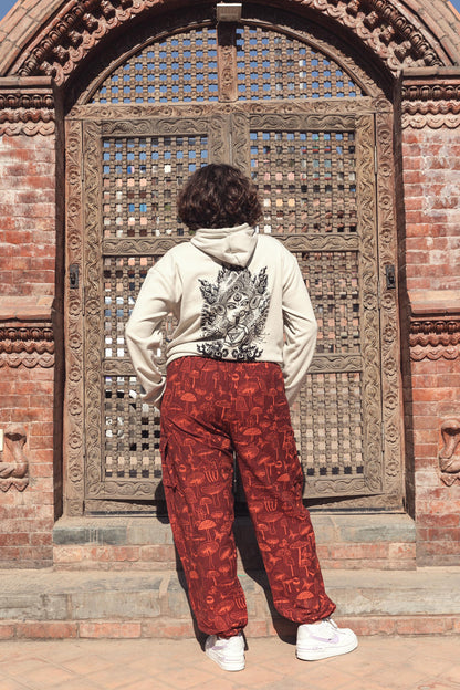 Mushroom Print Hippie Trousers: Unisex Eco-Friendly Cotton Festival Pants