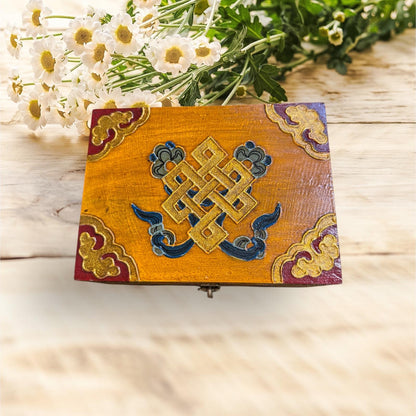 Handmade Tibetan Box: Thangka Inlay, Stone Setting, Nepal Decor