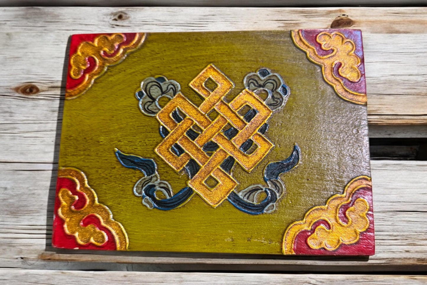 Handmade Tibetan Box: Thangka Inlay, Stone Setting, Nepal Decor