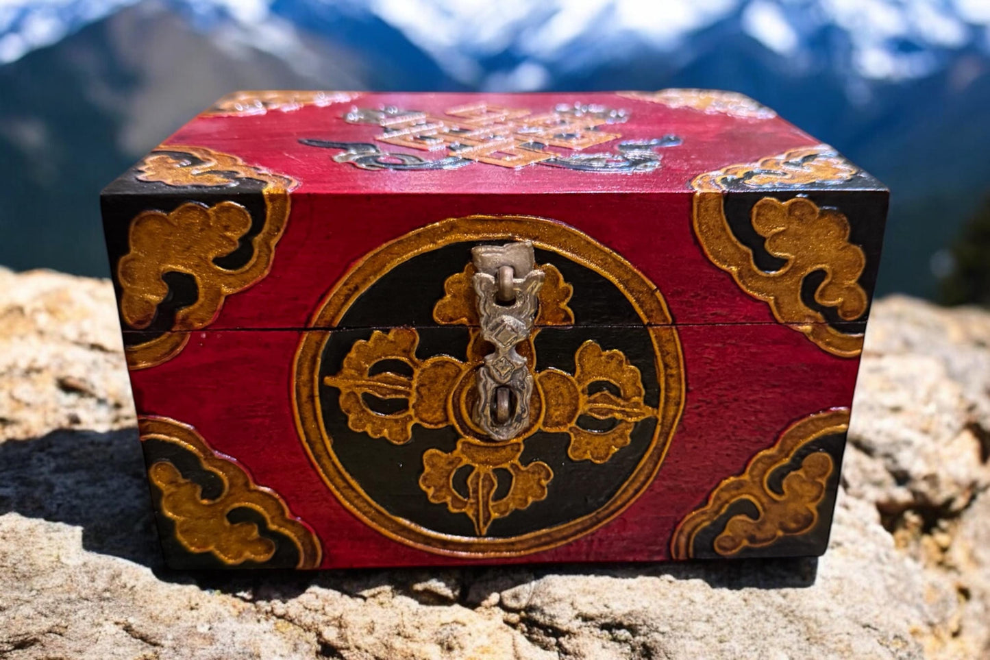 Handmade Tibetan Box: Thangka Inlay, Stone Setting, Nepal Decor