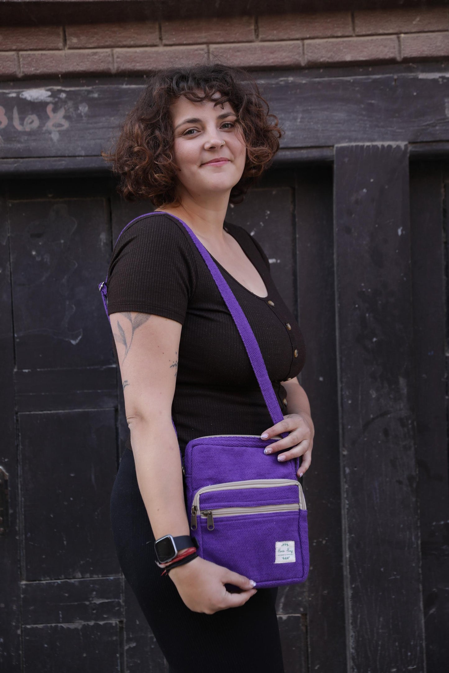 Handmade Cotton Crossbody Bag with Adjustable Strap and Three Zip Compartments