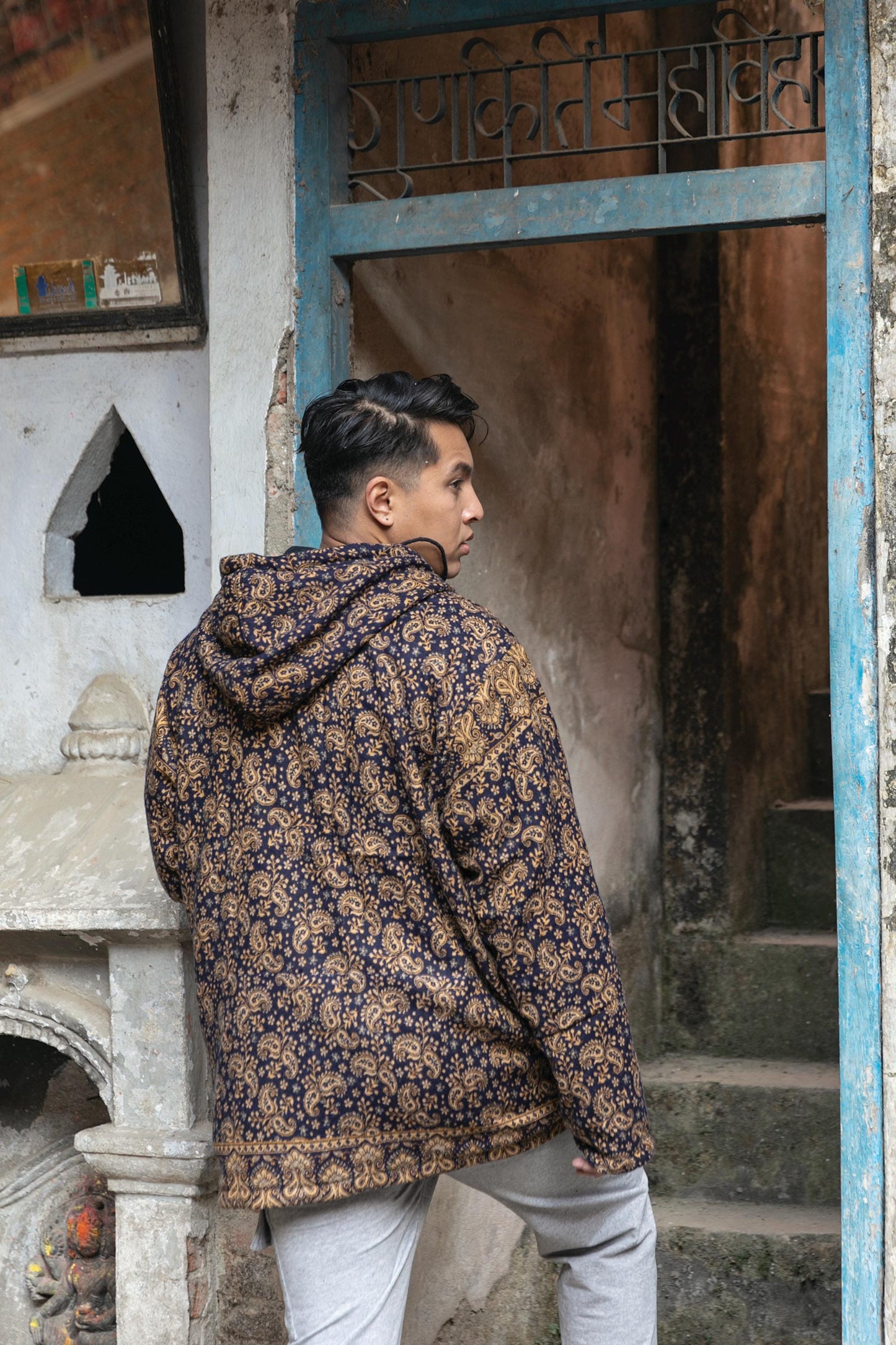 Handmade Yak Wool Jacket with Fleece Lining – Warm, Unisex Hooded Coat with Bohemian Patterns