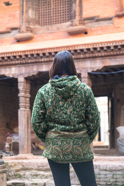 Handmade Yak Wool Jacket with Fleece Lining – Warm, Unisex Hooded Coat with Bohemian Patterns