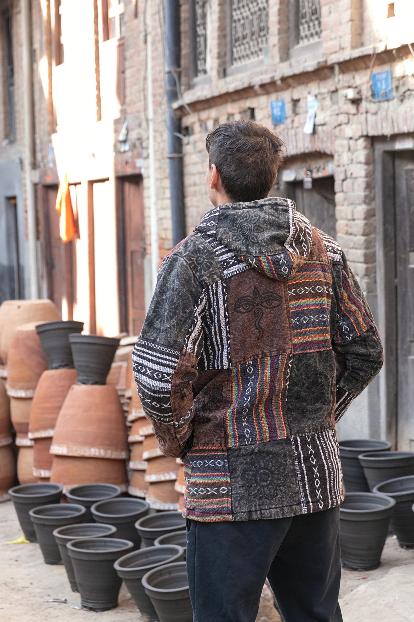 Unisex Patchwork Fleece Hoodie: Handmade Himalayan Cotton Jacket
