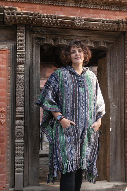 Handmade Cotton Boho Poncho: Unisex Festival Wear