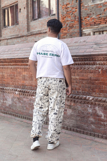 Mushroom Print Cotton Harem Pants, Unisex Boho Festival Trousers, Wide Leg Baggy Clothing