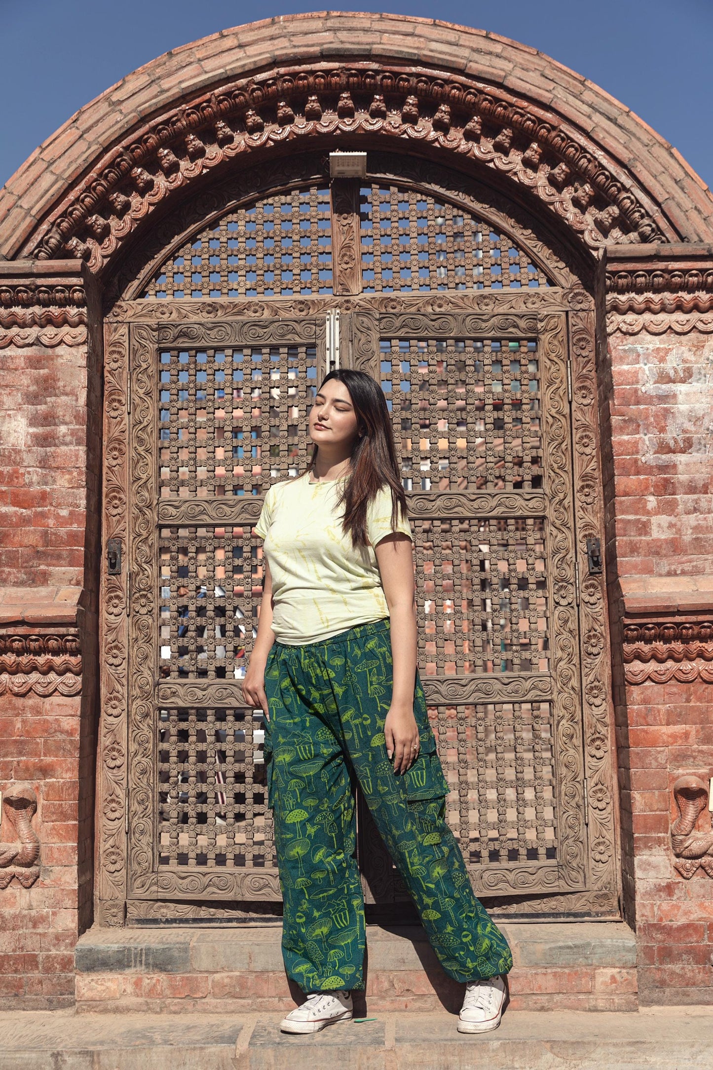 Mushroom Print Cotton Harem Pants, Unisex Boho Festival Trousers, Wide Leg Baggy Clothing