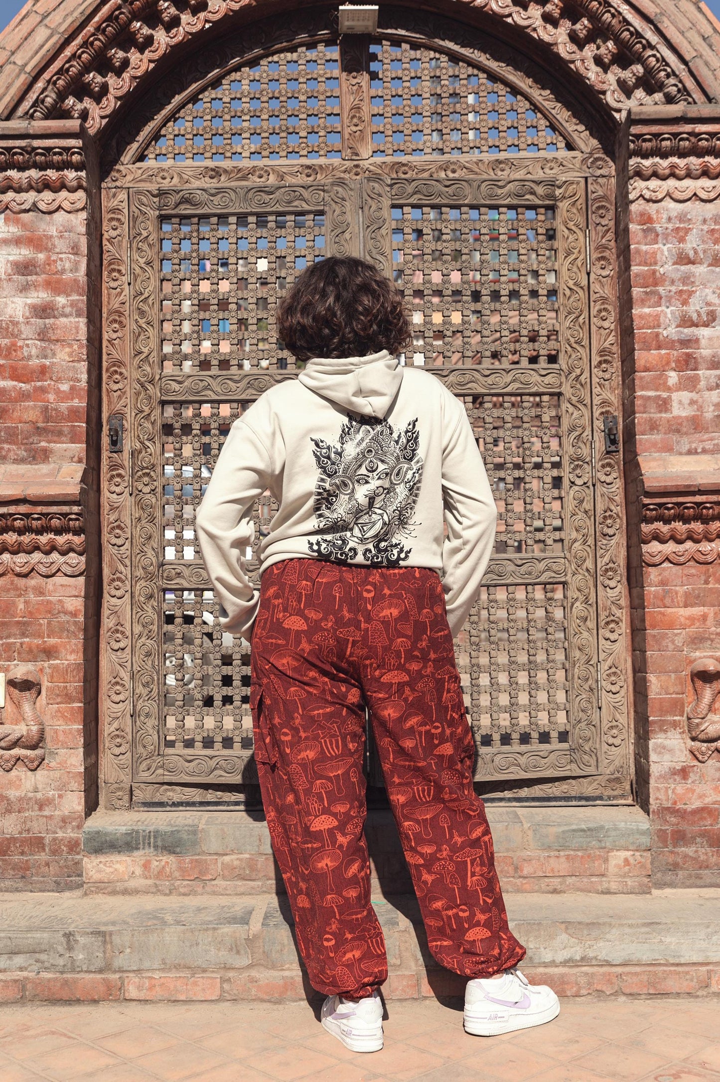 Mushroom Print Cotton Harem Pants, Unisex Boho Festival Trousers, Wide Leg Baggy Clothing
