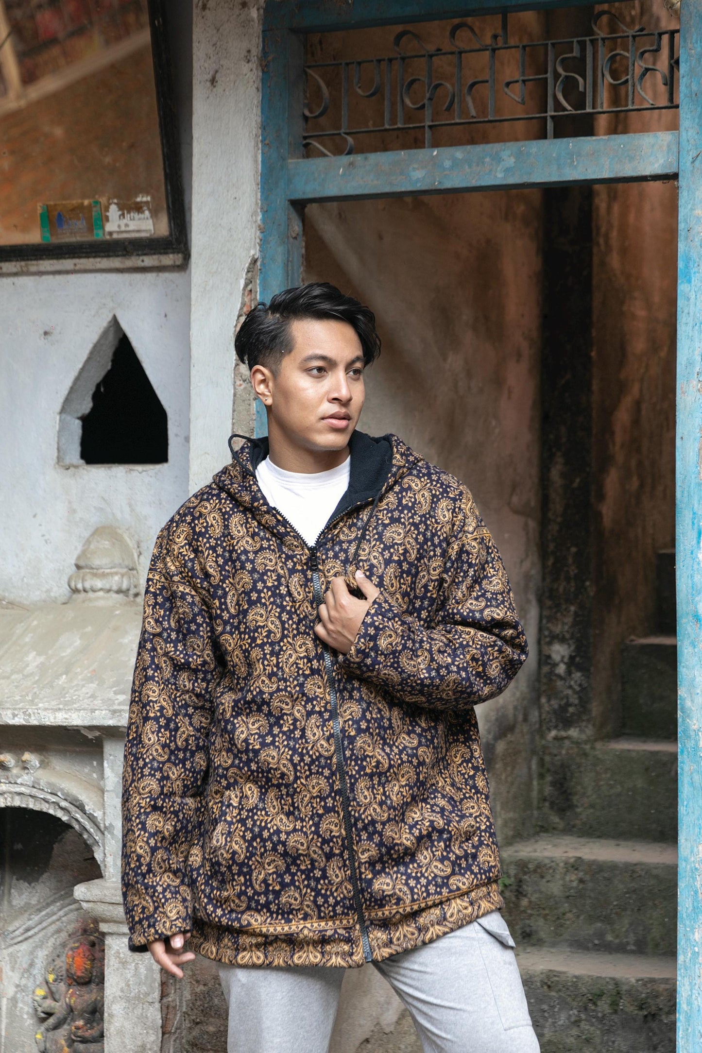 Handmade Yak Wool Jacket with Fleece Lining – Warm, Unisex Hooded Coat with Bohemian Patterns
