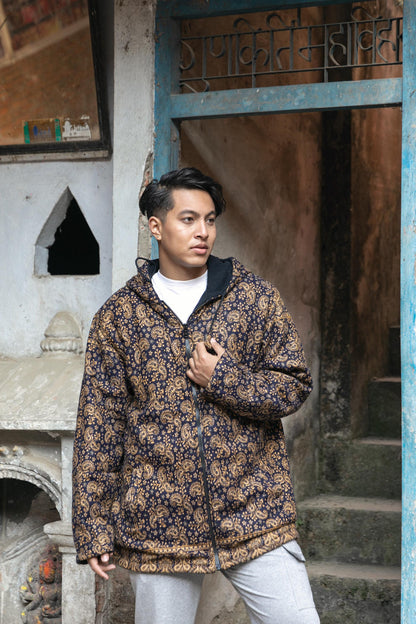 Handmade Yak Wool Jacket with Fleece Lining – Warm, Unisex Hooded Coat with Bohemian Patterns