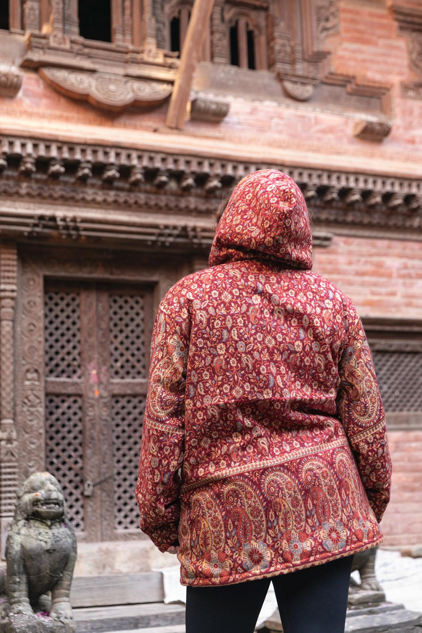 Handmade Yak Wool Jacket with Fleece Lining – Warm, Unisex Hooded Coat with Bohemian Patterns