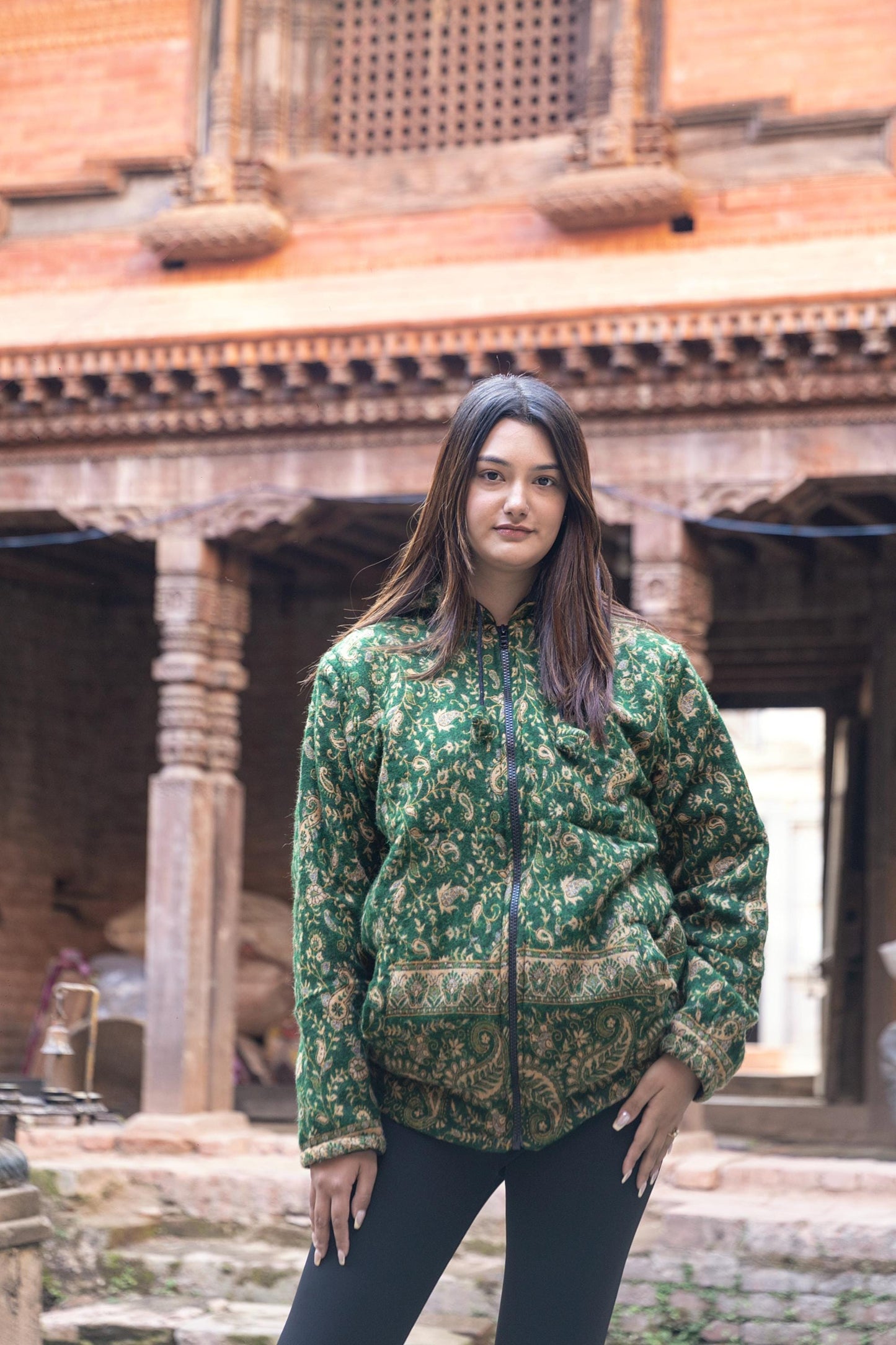 Handmade Yak Wool Jacket with Fleece Lining – Warm, Unisex Hooded Coat with Bohemian Patterns