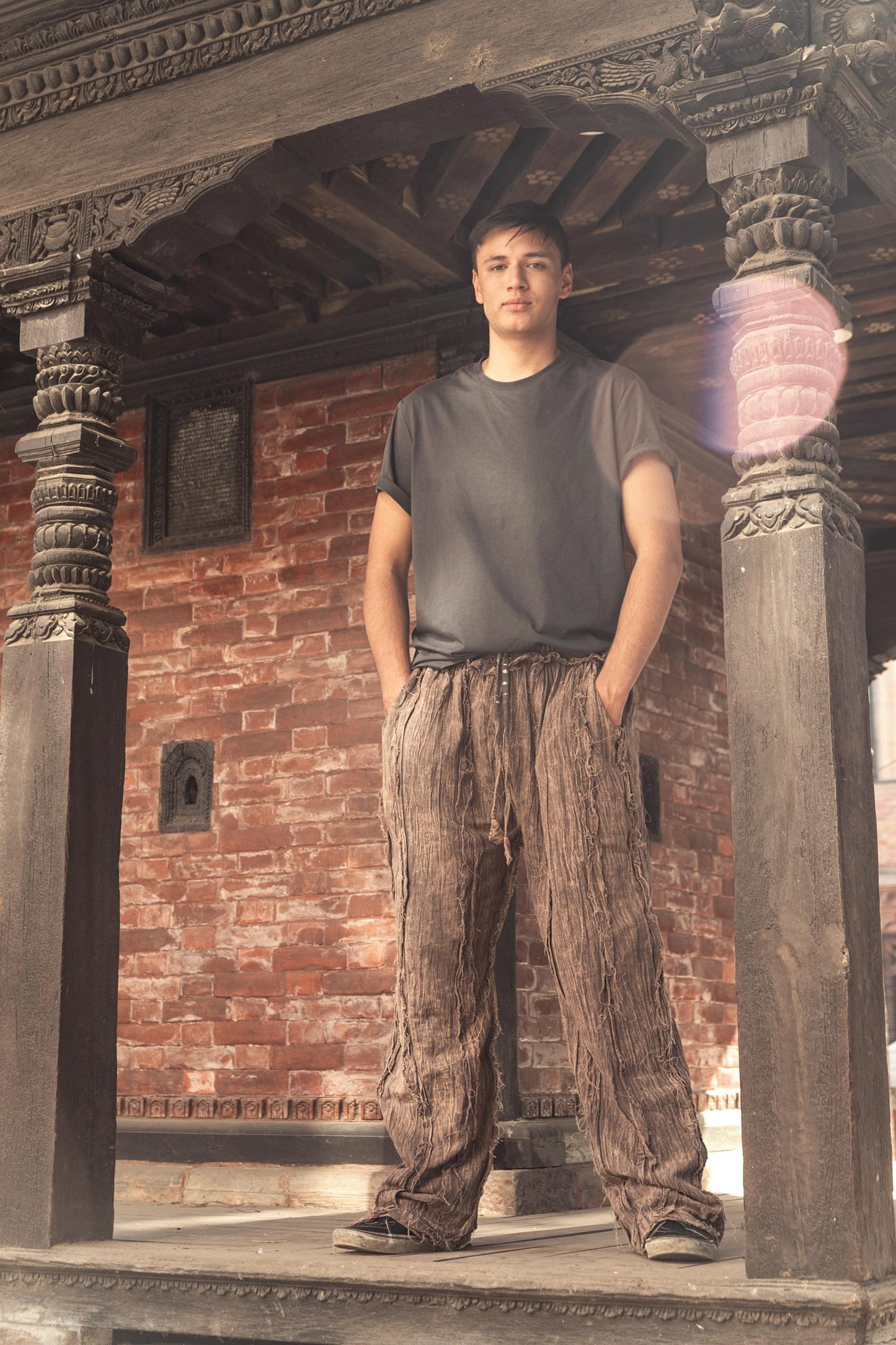 Handmade Patchwork Bohemian Distressed Cargo Pants – Unisex Hippie Yoga Trousers from Nepal
