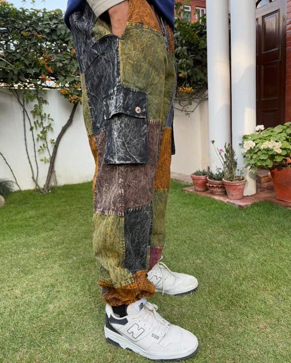 Handmade Patchwork Bohemian Cargo Pants – Unisex Hippie Yoga Trousers from Nepal
