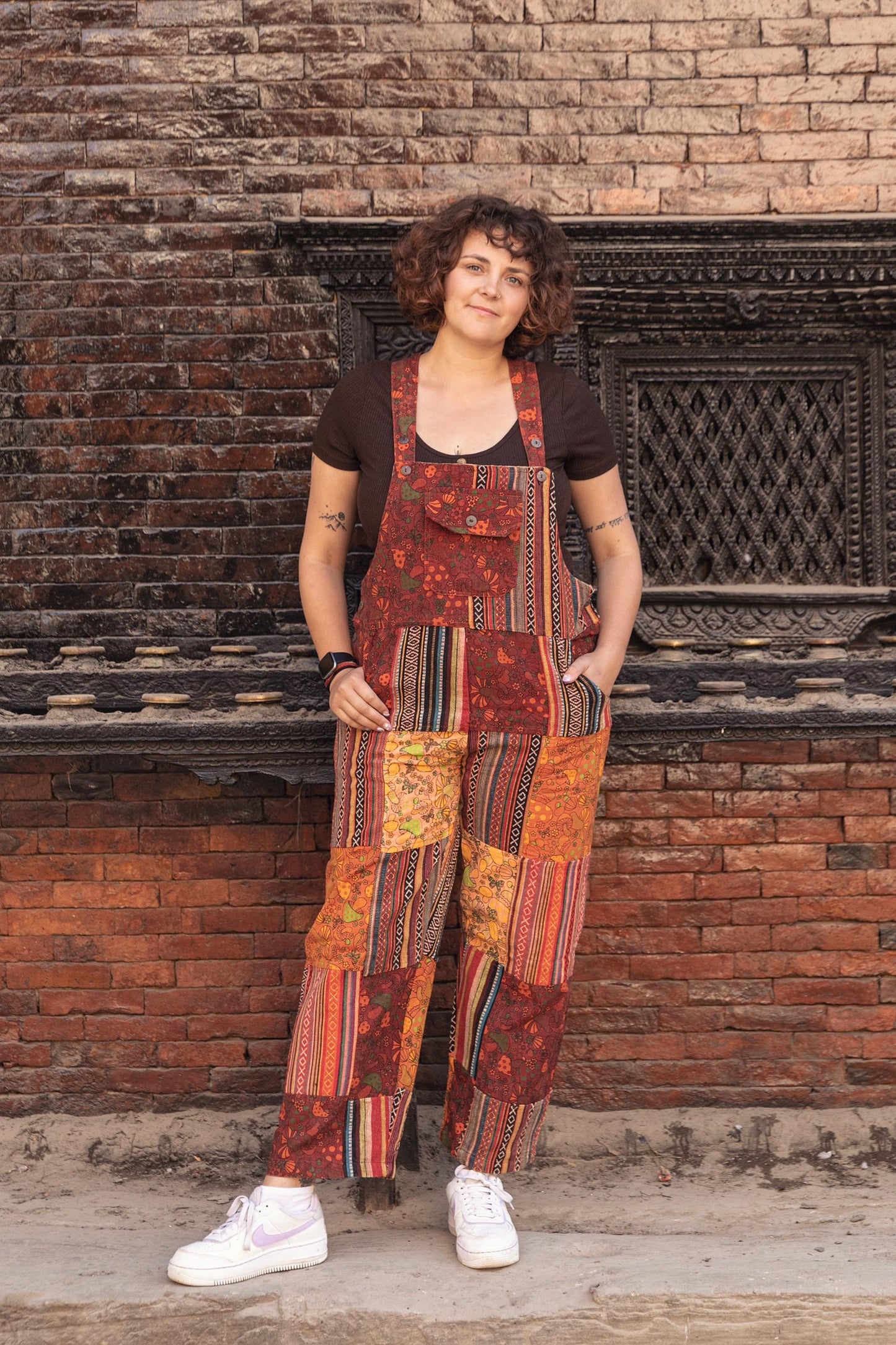 Hippie Patchwork Cotton Overalls: Festival Dungarees, Adjustable Lengths