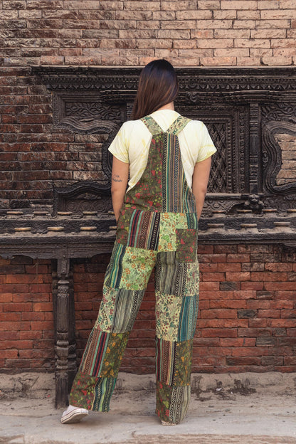 Hippie Patchwork Cotton Overalls: Festival Dungarees, Adjustable Lengths
