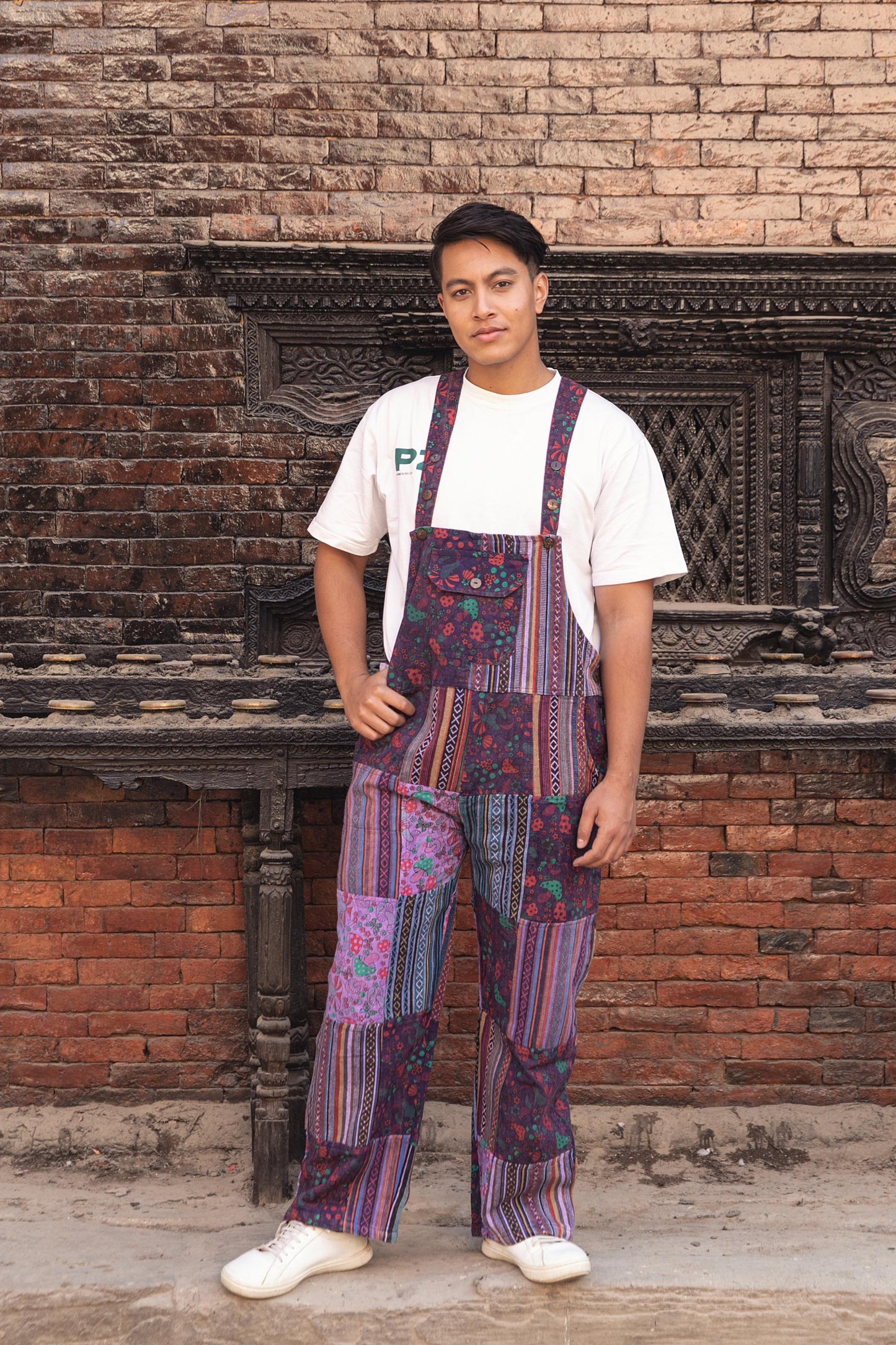 Hippie Patchwork Cotton Overalls: Festival Dungarees, Adjustable Lengths