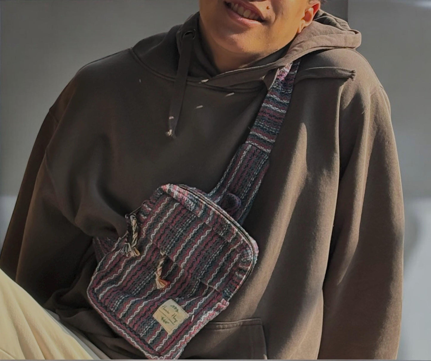 Handwoven Hemp Rasta Crossbody Bag: Unisex Hippie Festival Bag