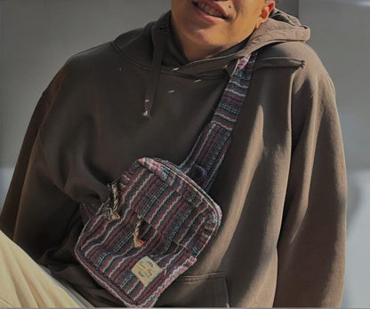 Handwoven Hemp Rasta Crossbody Bag: Unisex Hippie Festival Bag