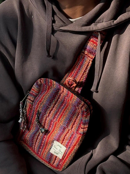 Handwoven Hemp Rasta Crossbody Bag: Unisex Hippie Festival Bag