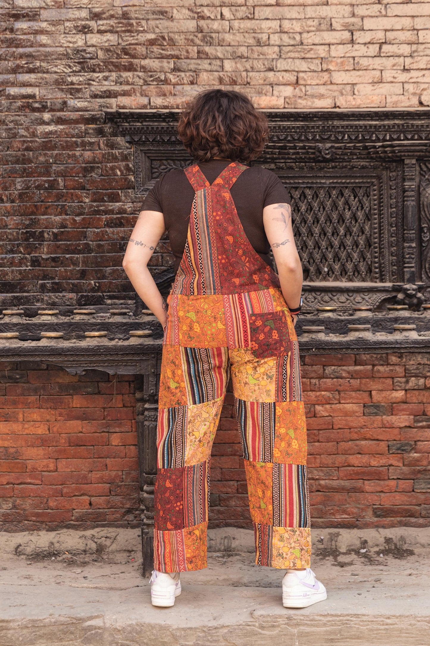 Hippie Patchwork Cotton Overalls: Festival Dungarees, Adjustable Lengths