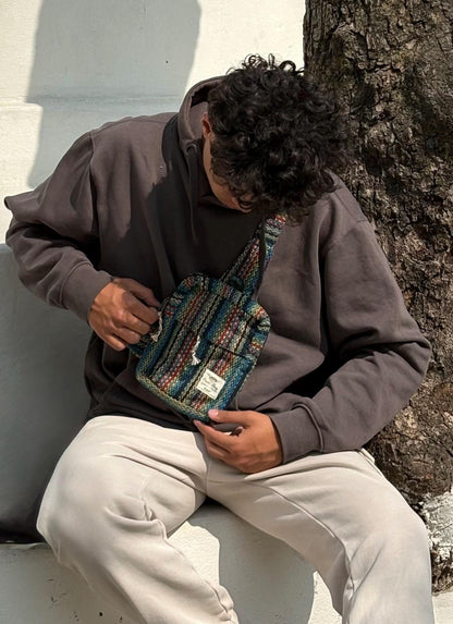 Handwoven Hemp Rasta Crossbody Bag: Unisex Hippie Festival Bag