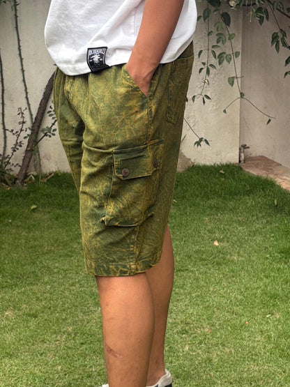 Handmade Organic Cotton Cargo Shorts: Stone Washed Hippie Festival Style