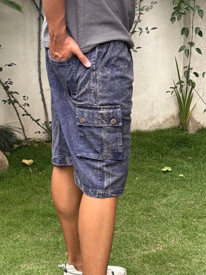 Handmade Organic Cotton Cargo Shorts: Stone Washed Hippie Festival Style
