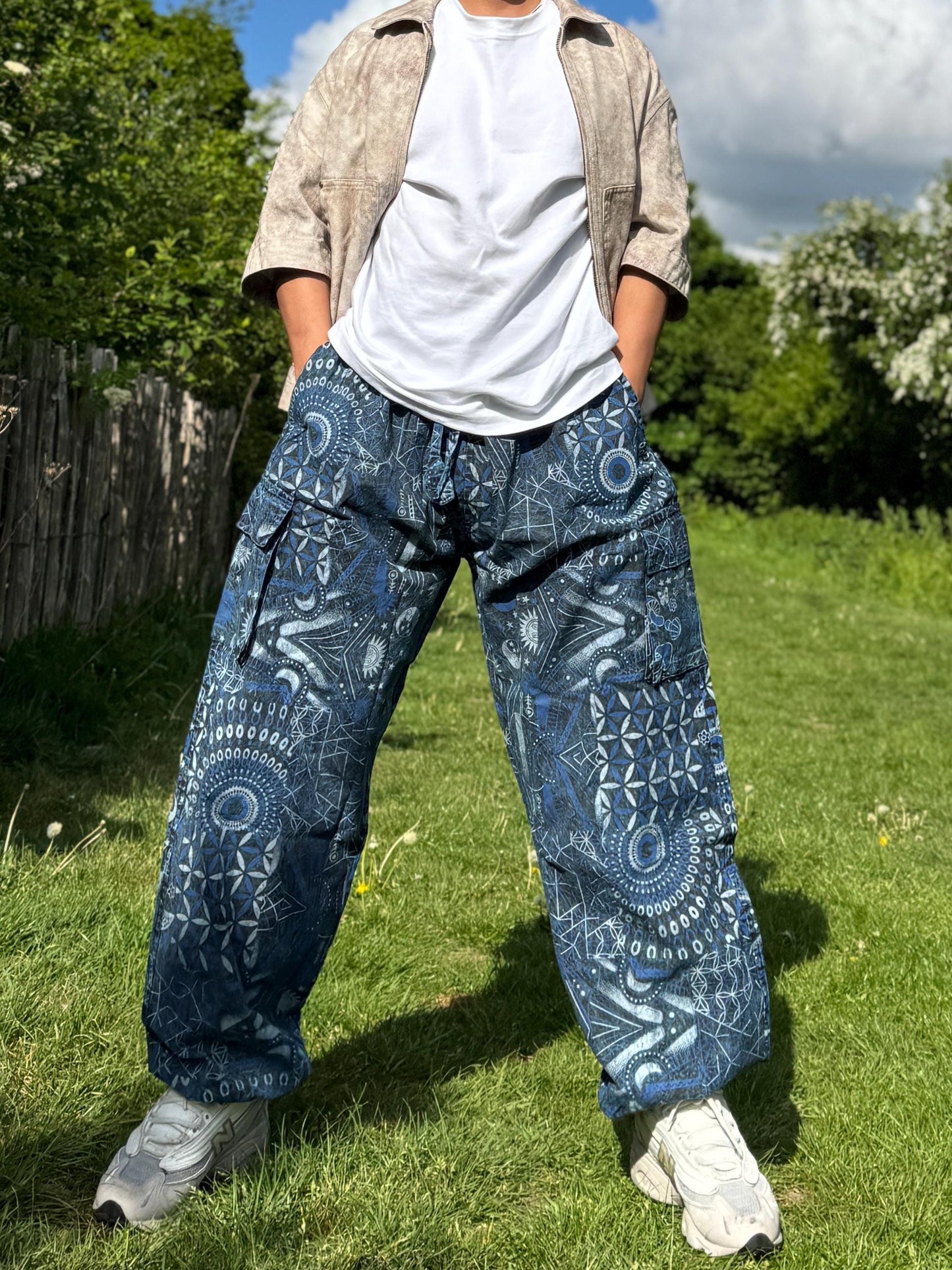 Psychedelic Geometric Cargo Pants: Fair Trade Festival Trousers