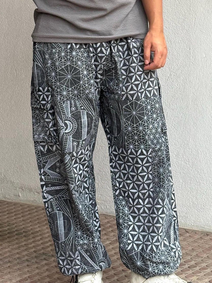 Psychedelic Geometric Cargo Pants: Fair Trade Festival Trousers