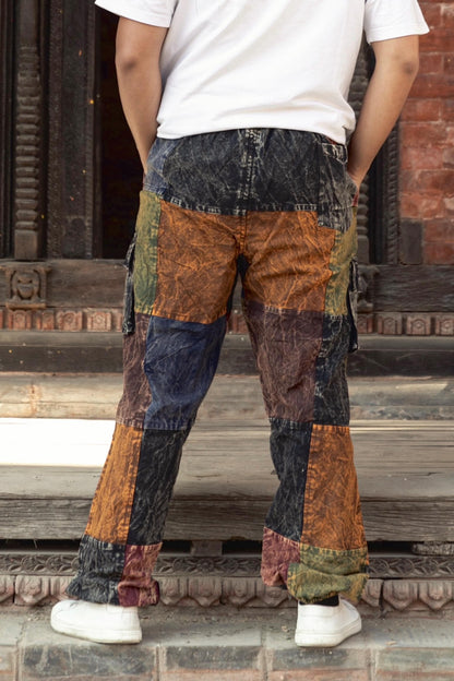 Handmade Patchwork Bohemian Cargo Pants – Unisex Hippie Yoga Trousers from Nepal